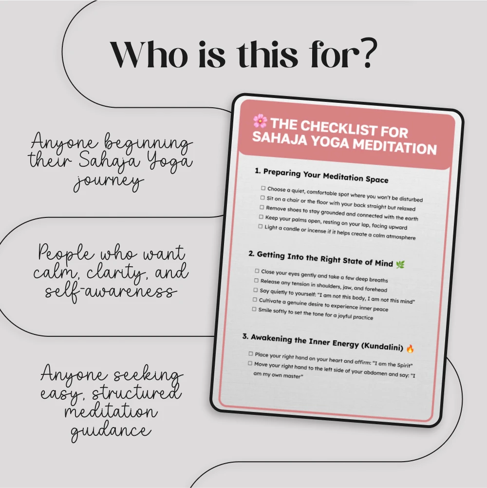 The Checklist for Sahaja Yoga Meditation | Digital Download Guide for Beginners | Printable Meditation Routine, Mindfulness Checklist, Kundalini Awakening Practice, Daily Inner Peace Planner - Image 5