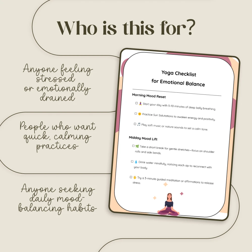 Yoga Checklist for Emotional Balance | Digital Download | Yoga for Emotional Balance and Mood Swings | Mindful Poses & Daily Practices for Stress Relief, Gratitude & Inner Calm - Image 5