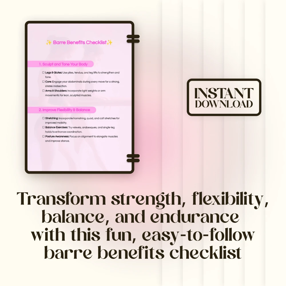 Barre Benefits Checklist | Digital Download PDF | Printable Fitness Guide for Sculpting, Toning, Flexibility, Balance & Endurance | Benefits of Barre Workout - Image 3
