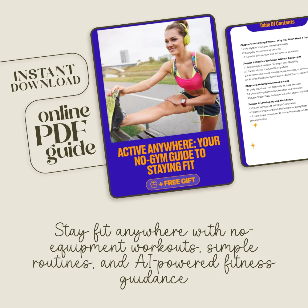 Active Anywhere: Your No-Gym Guide to Staying Fit | Digital Fitness Guide, Home Workout eBook, No-Equipment Exercise Plan, AI-Powered Workouts, Healthy Lifestyle Checklist - Image 3