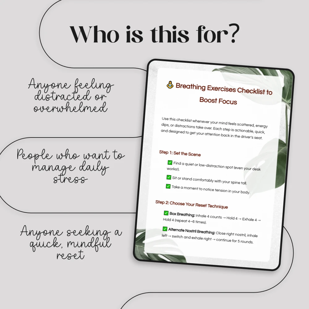 Breathing Exercises Checklist to Boost Focus | Digital Download | Breathing Exercises to Reset Attention - Image 5
