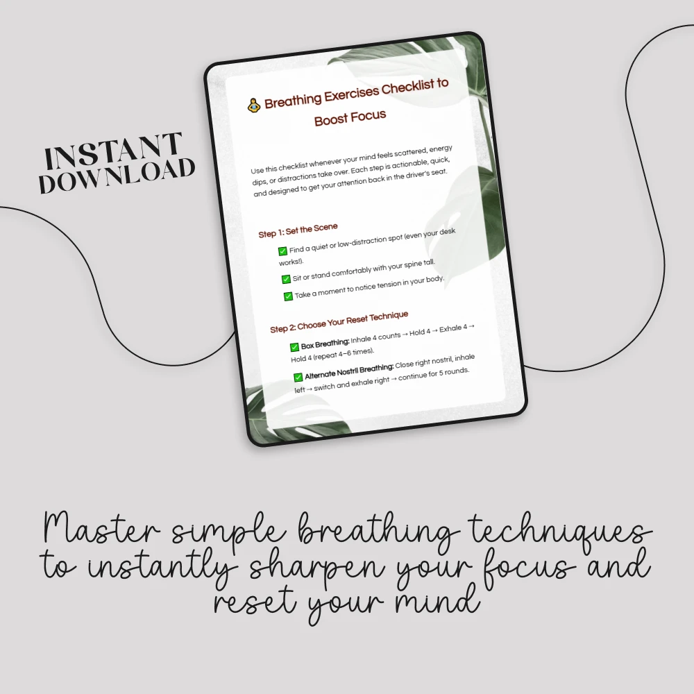 Breathing Exercises Checklist to Boost Focus | Digital Download | Breathing Exercises to Reset Attention - Image 3